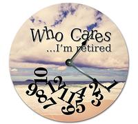 WengBeauty Fashion Wooden Wall Clock Silent Non Ticking Who Cares I'M Retired Sea Clock Round Wall Clock for Living Room Kitchen Home Bedroom Decoration 15 inches