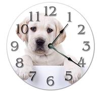 WengBeauty Fashion Wooden Wall Clock Silent Non Ticking Yellow Labrador Puppy Clock Dog Clock - Labrador Retriever Round Wall Clock for Living Room Kitchen Home Bedroom Decoration 10 inches