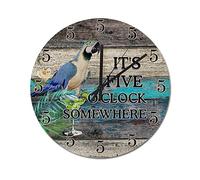 WengBeauty It's Five O'clock Somewhere Bridal Shower Favors Gift Clocks Country Retro Home Decorative Parrot Martini Clock Farmhouse Wooden Wall Clock for Kitchen/Living Room/Bedroom 12"x12"