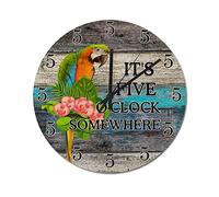 WengBeauty It's Five O'clock Somewhere House Warming Gift Clocks Rustic Country Style Home Decorative Parrot Martini Clock Vintage Farmhouse Wall Clock Modern Home Beach Decor 10"x10"