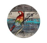 WengBeauty It's Five O'clock Somewhere Summer Gift Clocks Rustic Country Home Decorative Parrot Martini Clock Vintage Wall Clock Home Decor for Kitchen Living Room Bedroom 12"x12"
