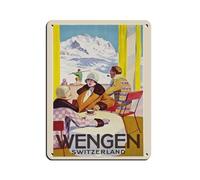 Wengen Grindelwald Switzerland Vintage Ski Poster Retro Poster Metal Tin Sign Chic Art Retro Iron Painting Bar People Cave Cafe Family Garage Poster Wall Decoration 12x16inch(30x40cm)