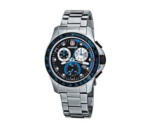 Wenger Battalion 111 Men's Chronograph Watch 70787 with Black Dial and Striking Blue Steel Bracelet