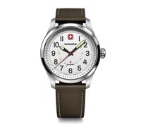 Wenger Men’s Watch Terragraph Ø 43 mm, Swiss Made, Analogue Quartz, Water-Resistant up to 100 m, Leather Strap, White/Brown, 01.0541.120