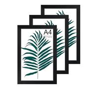 WENGTIAO A4 Picture Frame 3 Pack, A4 Black Photo Wooden Frame Thickness 2cm, with Stand Tabletop or Wall Hanging for Prints Photos Poster