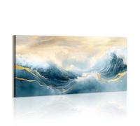 WENGTIAO Abstract Blue Ocean Large Canvas Wall Art Framed, Minimalist Blue Sea Wave Pictures Prints on Canvas for Living Room Bedroom Office Home Wall Decor 120x50 cm