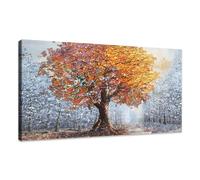 WENGTIAO Abstract Texture Of Autumn Trees Canvas Wall Art Prints Large Framed Picture Yellow Leaves Tree Painting on Canvas Living Room Bedroom Restaurant Home Wall Decor Ready to Hang 50x120 cm