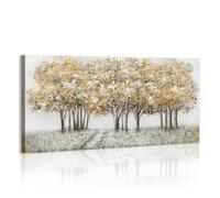 WENGTIAO Birch Tree Canvas Wall Art Prints Large Framed Picture Abstract Texture Yellow Leaves Tree Landscape Painting Artwork on Canvas for Living Room Bedroom Home Wall Decor Ready to Hang 120x50 cm