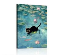 WENGTIAO Black Cat in Water Lilies Pond Canvas Wall Art Prints Framed Pictures Vintage Funny Cat Painting on Canvas for Living Room Bedroom Bathroom Wall Decor 40x60cm