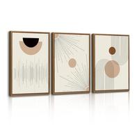 WENGTIAO Canvas Wall Art Framed Set of 3, Boho Abstract Geometric Line Pictures, Vintage Beige Brown Black Neutral Painting Prints on Canvas for Living Room Bedroom Home Wall Decor 30x40cmx3