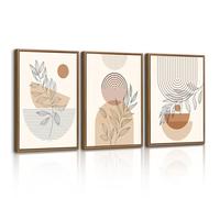 WENGTIAO Canvas Wall Art Framed Set of 3, Boho Abstract Geometric Line Pictures, Vintage Beige Brown Neutral Botanical Painting Prints on Canvas for Living Room Bedroom Home Wall Decor 30x40cmx3