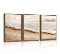 WENGTIAO Canvas Wall Art Framed Set of 3, Vintage Beach Coastal Pictures, Minimalist Abstract Sea Waves Painting Prints on Canvas for Living Room Bedroom Home Wall Decor 30x40cmx3