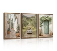 WENGTIAO Canvas Wall Art Framed Set of 3, Vintage Italy Landscape Pictures