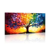 WENGTIAO Colorful Tree of Life Canvas Wall Art Large Framed Picture Dazzling Tree Painting on Canvas Prints for Living Room Bedroom Restaurant Home Wall Decor Ready to Hang 120x50 cm