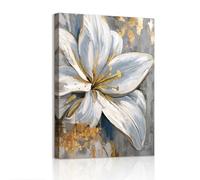WENGTIAO Gray Gold Lilies Flowers Canvas Wall Art Prints Framed Pictures Minimalist Abstract Floral Painting on Canvas Living Room Bedroom Home Wall Decor Ready to Hang 40x60 cm