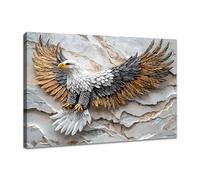 WENGTIAO Marble Bald Eagle Canvas Wall Art Prints Wooden Framed Flying Eagle Picture on Canvas Living Room Bedroom Office Modern Wall Decor Ready to Hang 60x90 cm