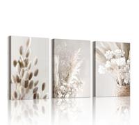 WENGTIAO Set of 3 Beige Reed Floral Canvas Wall Art Prints Framed Pictures Modern Aesthetic Boho Minimalist Beige Flowers Painting on Canvas for Living Room Bedroom Home Wall Decor 50x70cmx3