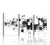 WENGTIAO Set of 3 Black and White Check Canvas Wall Art Prints Framed Pictures Minimalist Abstract Painting on Canvas for Modern Living Room Bedroom Home Wall Decor 30x40cmx3