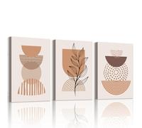 WENGTIAO Set of 3 Boho Abstract Geometric Canvas Wall Art Framed, Neutral Beige and Brown Minimalist Plant Painting on Canvas Modern Living Room Bedroom Wall Decor 50x70cmx3