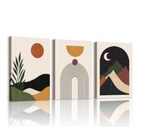 WENGTIAO Set of 3 Boho Abstract Geometric Canvas Wall Art Prints Framed Pictures Colorful Minimalist Mountain Sun Moon Painting on Canvas for Modern Living Room Bedroom Home Wall Decor 40x60cmx3