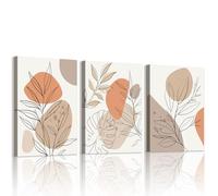 WENGTIAO Set of 3 Boho Abstract Plant Canvas Wall Art Framed, Beige Grey Orange Geometric Block Prints Pictures, Minimalist Leaves Painting on Canvas Modern Living Room Bedroom Wall Decor 30x40cmx3