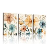WENGTIAO Set of 3 Colourful Floral Canvas Wall Art Prints Framed Pictures Red Yellow Green Wildflowers Botanical Ink Painting on Canvas for Modern Living Room Bedroom Home Wall Decor 40x60cmx3