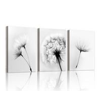 WENGTIAO Set of 3 Dandelion Canvas Wall Art Prints Framed Pictures Modern Minimalist Black and White Floral Painting on Canvas for Living Room Bedroom Home Wall Decor 40x60cmx3