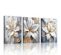 WENGTIAO Set of 3 Gray Gold Lilies Flowers Canvas Wall Art Prints Framed Pictures Nordic Minimalist Abstract Floral Painting on Canvas Living Room Bedroom Home Wall Decor Ready to Hang 40x60cmx3
