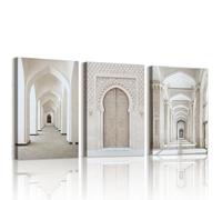WENGTIAO Set of 3 Islamic Architecture Canvas Wall Art Prints Framed Pictures Beige Mosque Painting on Canvas Living Room Bedroom Home Wall Decor 30x40cmx3