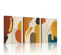 WENGTIAO Set of 3 Nordic Geometric Lines Canvas Wall Art Prints Framed Pictures Abstract Orange Gold Beige Green Painting on Canvas Living Room Bedroom Home Hallway Wall Decor Ready to Hang 50x70cmx3