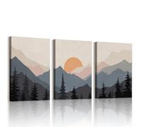 WENGTIAO Set of 3 Vintage Watercolor Mountain Landscape Canvas Wall Art Framed Pictures, Abstract Sunset Nature Forest Painting on Canvas for Modern Living Room Bedroom Wall Decor 40x60cmx3