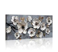 WENGTIAO White Floral Canvas Wall Art Prints Large Framed Pictures Aesthetic White Flowers Golden Leaves Painting on Canvas Living Room Bedroom Home Wall Decor 120x50 cm
