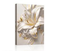 WENGTIAO White Gold Lilies Flowers Canvas Wall Art Prints Framed Pictures Minimalist Beige Floral Painting on Canvas Living Room Bedroom Home Wall Decor 40x60 cm