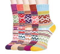 WENGX Thermal Winter Women Socks 5 Pairs Warm Knitting Crew Ladies Socks Soft Cotton Thick Bed Sock for Home Office School Hiking Ideal Christmas Gifts