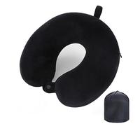 WENGX Travel Pillow Neck Pillow Memory Foam Pillows Head Support Cushion for Airplane Train Car Office Travel Essential Flight Pillows for a Long Hauls Sleeping Rest (Dark Black)
