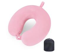 WENGX Travel Pillow Neck Pillow Memory Foam Travel Pillows Head Support Cushion for Airplane Train Car Office Travel Essential Flight Pillows for a Long Hauls Sleeping Rest (Pale Pink)