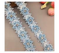 WENH 1 Yard Blue Lace Ribbon Rhinestones 3D Flower Embroidered Elastic Lace Trim Applique Fabric DIY Wedding Dress Hat Sewing Crafts
