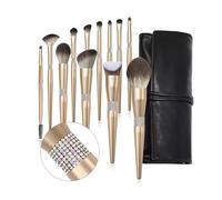 WENH 12pcs Champaign Gold Makeup Brushes Set Power Foundation Contour Eyeshadow Lip Make Up Brushes Professional Cosmetic Beauty Tool(12pcs PU bag)