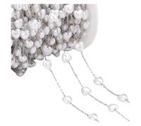 WENH 1meter ABS Pearl Love Heart Beads Chain Stainless Steel Chains for Jewelry Making DIY Supplies(Steel Color)