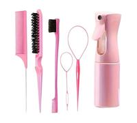 WENH 6pcs/Set Hair Brush Set Hairdressing Spray Bottle Hair Braiding Loop Rat Tail Comb Teasing Hair Brsuh Edge Control Hair Brush(Pink)