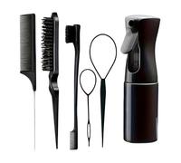 WENH 6pcs/Set Hair Brush Set Hairdressing Spray Bottle Hair Braiding Loop Rat Tail Comb Teasing Hair Brsuh Edge Control Hair Brush(Black)