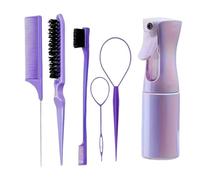 WENH 6pcs/Set Hair Brush Set Hairdressing Spray Bottle Hair Braiding Loop Rat Tail Comb Teasing Hair Brsuh Edge Control Hair Brush(Purple)