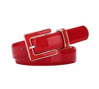 WENH Casual Versatile Patent Leather Belt Women Candy-coloured Cowhide Thin Belt Fashion Solid-coloured Accessories Classic Waistband(Red)