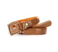 WENH Casual Versatile Patent Leather Belt Women Candy-coloured Cowhide Thin Belt Fashion Solid-coloured Accessories Classic Waistband(Brown)