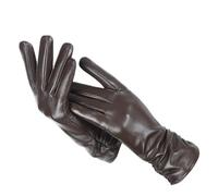 WENH Classic Pleated Leather Gloves Women Color Real Leather Gloves Women Sheepskin Genuine Leather Winter Gloves Women(Dark Brown,8.5)