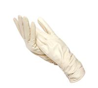 WENH Classic Pleated Leather Gloves Women Color Real Leather Gloves Women Sheepskin Genuine Leather Winter Gloves Women(Beige,7.5)