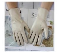 WENH Driving Thin Sheepskin Leather Gloves Women's Touch Screen Single Unlined Straight Style Motorcycle Riding Gloves(Beige,7 1/2)