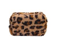 WENH Large Capacity Leopard Print Plush Makeup Bag Cosmetic Storage Bag Zipper Toiletry Bag Wash Pouch Travel Organizer(Coffee)
