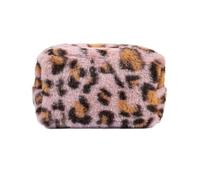 WENH Large Capacity Leopard Print Plush Makeup Bag Cosmetic Storage Bag Zipper Toiletry Bag Wash Pouch Travel Organizer(Pink)