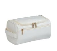 WENH Men Vintage Luxury Toiletry Bag Travel Necessary Business Cosmetic Makeup Cases Male Hanging Storage Organizer Wash Bags(White-pu)